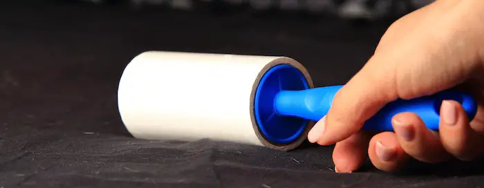 removing pet hair from blanket with a lint roller